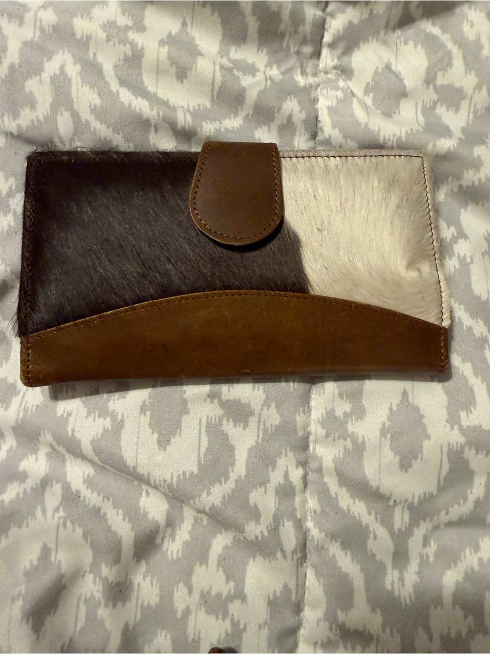 Two-Tone Brown & Cream Hair on hide  Walletwith Leather Trim
